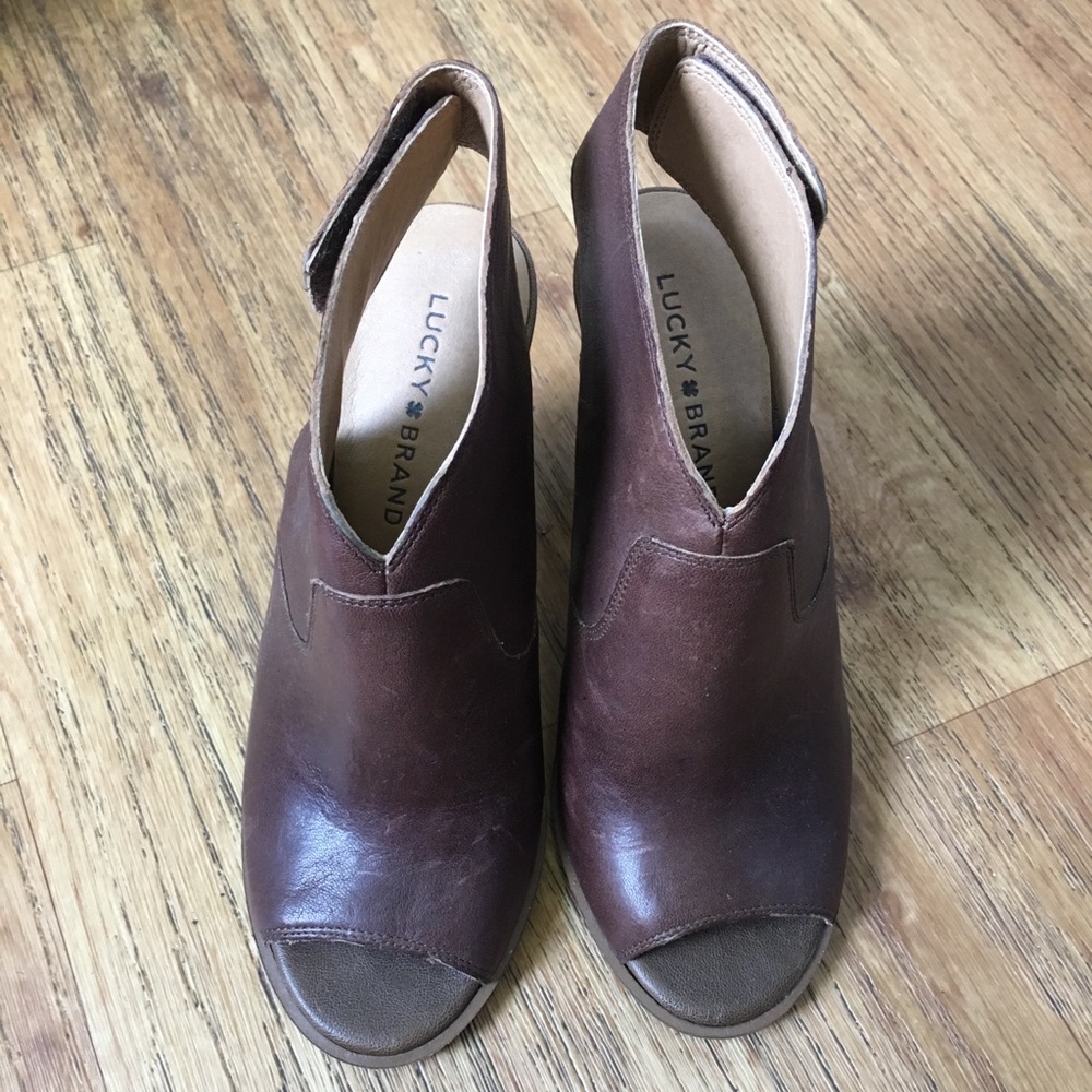 Lucky Brand Brown Leather Peep-Toe Slingback Shoes